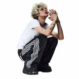 Coverwin Hip Hop Striped Y2K Jeans Harajuku Graphic Baggy Jeans Black Pants Mens Womens Gothic High Waist Wide Leg Trousers Clothes