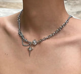 Coverwin Hip Hop Cross Star Necklace For Men Women Titanium Steel Crystal Ball Sweater Chain Unisex Jewelry Trendy Street Accessories