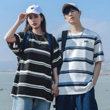 Coverwin 2024 Summer New O Neck Tshirt for Men Loose Japan Black White Striped T-shirt for Couples Outdoors Casual Clothes