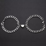 Coverwin 2Pcs Bracelets for Women Men Fashion Couple Cuff Jewelry Vintage Chains Heart Magnet Bracelets Korea Trendy Pulsera