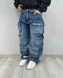 Coverwin American Street Retro Personality Washed High-waisted Jeans Men Y2k Harajuku Hip-hop Rock Casual Oversized Wide-leg Pants Women