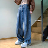 Coverwin 2023 Autumn New Blue Loose Jeans Korean Fashion Straight Baggy Wide Leg Trousers Vintage Streetwear Hip Hop Pants Plus Size 5XL