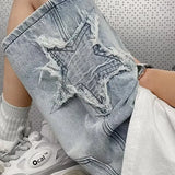 Coverwin Star Patchwork Yellow Clay Color Jeans Summer Men Denim Shorts Trendy Streetwear Five-point Pants Straight Jeans Shorts