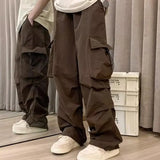 Coverwin Men Cargo Pants With Pockets Loose Deep Crotch High Street Hip Hop Elasic Waist Full Length Male Long Trousers Joggers Retro