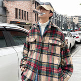 Coverwin Thick Plaid Woolen Coat Men Warm Oversized Retro Thickened Woolen Jacket Mens Streetwear Korean Loose Short Woolen Coat Men