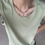 Coverwin Summer Pleated Vest Men Fashion Casual Ice Silk T Shirt Men Streetwear Hip-hop Loose Sleeveless T Shirt Mens Vest Top M-XL