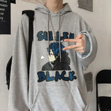 Coverwin Men's Clothing Anime Manga Sweatshirts for Man Black Print Hooded Hoodies Letter Aesthetic Overfit Harajuku Fashion Autumn Emo