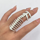 Coverwin Cyberpunk Gothic Spine Bones Skeleton Knuckle Ring Unisex Alloy Rings Adjustable Opening Hip Hop Jewelry Accessories Prop