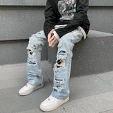 Coverwin Men Designer Jeans for Men 2024 Spring and Summer Young Fashion Denim Jeans Men Mid Straight Wash Distressed Pants Men