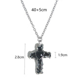 Coverwin New Gothic Heart Zircon Cross Necklace Black Crystal Punk Y2K Heart Cross Chain Pendant Necklace for Woman Daily Wear