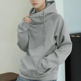 Coverwin Men Fall Spring Hoodie Drawstring Loose Thick Patch Pocket Long Sleeve Hooded Pullover Mid Length Hoodie Elastic Cuff Top Shirt