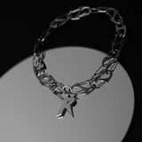 Coverwin Personality Punk Hip Hop Trend Necklace Adult Unisex Chain Choker Y2K Fashion Gothic Letter R Pendant Jewelry Accessories Prop