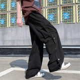 Coverwin 2023 New Men Cotton Cargo Pants Harajuku Style Straight Casual Pants for Men  Solid Big Pockets Loose Wide Leg Design Trousers