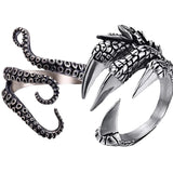 Coverwin Stainless Steel Gothic Squid Octopus Ring Fashion Vintage Dragon Claw Jewelry Opened Adjustable Animal Rings for Women Men