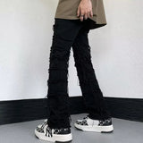 Coverwin Mens Jeans Retro Straight Casual Solid Color Spring Autumn Broken Raw Edge High Street Male Slim Trousers American Style Fashion