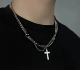 Coverwin Titanium Steel Double Layered Cross Necklace For Men Women Trend Hip Hop Charm Pendant Sweater Chain Fashion Charm Male Jewelry