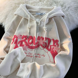 Coverwin Corduroy design letter flocking embroidery zipper hoodies women loose ins fashion trend lazy style casual y2k hoodies women
