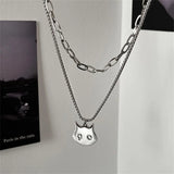 Coverwin Fashion Crying Cat Multi-layered Necklace For Women Men Korean New Design Titanium Steel Kpop Pendant Sweater Chain Jewelry Gift