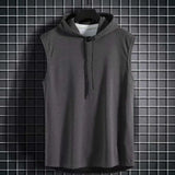 Coverwin Men Summer Vest Hooded Drawstring Loose Pullover Sports Sleeveless Summer Tank Top Gym Hoodie Sweatshirt Splice Male Clothes