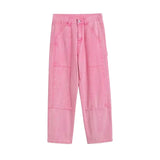Coverwin Cargo Pink Jeans Men Fashion Harajuku Casual Baggy Straight Jeans Men Streetwear Loose Hip Hop Denim Pants Mens Trousers S-3XL