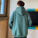 Coverwin Men Fall Spring Hoodie Drawstring Loose Thick Patch Pocket Long Sleeve Hooded Pullover Mid Length Hoodie Elastic Cuff Top Shirt