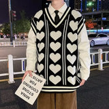 Coverwin Men's Clothing Cute Knit Sweater Male Waistcoat Heart Vest Sleeveless Mode Warm A Street Order High Quality Replica Baggy Heated