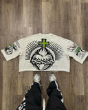 Coverwin Gothic Punk Style Graphic T-shirt Harajuku Retro High Street Cross Print Top Men Hip-hop Cotton Casual Loose Trend Streetwear