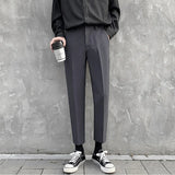 Coverwin Fashion Cropped Pants Men 2024 New Autumn Fit Mid Rise Man Tapered Pants Korean Office Business Overalls Male