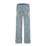 Coverwin  American Vintage Male Jeans Pants 2024 New Summer Pocket Piecing Washed Jeans Mens Casual Wide Leg Jeans Man