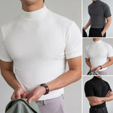 Coverwin Men Base Top Soft Breathable Simple Half High Collar Basic T-shirt Turtleneck Short Sleeve Streetwear Fitness Leisure Camisetas