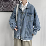 Coverwin Autumn New Men Denim Jacket 2024 Baggy Turn Down Collar Casual Blue Denim Coats Men Streetwear Skateboard Men Clothes