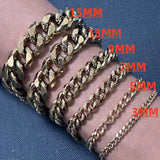 Coverwin 3MM-15MM Thick Stainless Steel Cuban Chain Bracelet For Men Adjustable Size Trend Accessory Jewelry Hand Chains Male