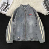 Coverwin Streetwear New Light Blue Denim Long Sleeved Jackets Men Women Harajuku Zipper Jackets Autumn Winter Tops Y2K Goth Clothes Coat