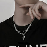 Coverwin Punk Black Flame Cross Necklace For Men Women Trend Titanium Steel Chain Sweater Pendant Hip Hop Jewelry Cool Kpop Accessories