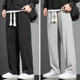 Coverwin Men Pants Drawstring Elastic Waist Loose Fit Long Trousers Streetwear Straight Wide Leg Pants Sports Long Pants Male Garment