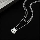 Coverwin Fashion Crying Cat Multi-layered Necklace For Women Men Korean New Design Titanium Steel Kpop Pendant Sweater Chain Jewelry Gift