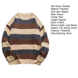 Coverwin Fall Winter Men Sweater Striped Colorblock Knitted Thick Loose Warm O Neck Long Sleeve Soft Pullover Elastic Sweater Knitwear