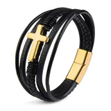 Coverwin Genuine Leather Cross Bracelet For Men Hand Chain Jewelry Accessories