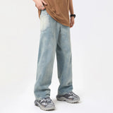 Coverwin  American Vintage Male Jeans Pants 2024 New Summer Pocket Piecing Washed Jeans Mens Casual Wide Leg Jeans Man