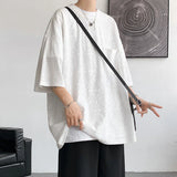 Coverwin Men Oversized Streetwear T Shirts Women 2024 Jacquard Design Summer Mens Fashions Harajuku T-Shirt Male Vintage Tees Female
