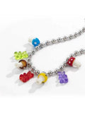 Coverwin Men's Colored Mushroom Bear Pendant Necklace