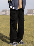 Coverwin Men's Patch Pocket Vintage Straight Cargo Pants