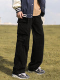 Coverwin Men's Patch Pocket Vintage Straight Cargo Pants