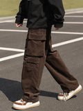 Coverwin Men's Patch Pocket Vintage Straight Cargo Pants