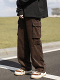 Coverwin Men's Patch Pocket Vintage Straight Cargo Pants