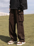 Coverwin Men's Patch Pocket Vintage Straight Cargo Pants