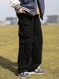 Coverwin Men's Patch Pocket Vintage Straight Cargo Pants