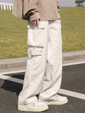 Coverwin Men's Patch Pocket Vintage Straight Cargo Pants