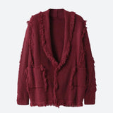 Coverwin Christmas  Vintage Pockets Tasseled Knitted Cardigan