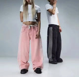 Coverwin Retro American Style Jeans Baggy Straight Demin Pants for Men Line Design Spring Autumn Straight Leg Casual Wide Leg Trousers